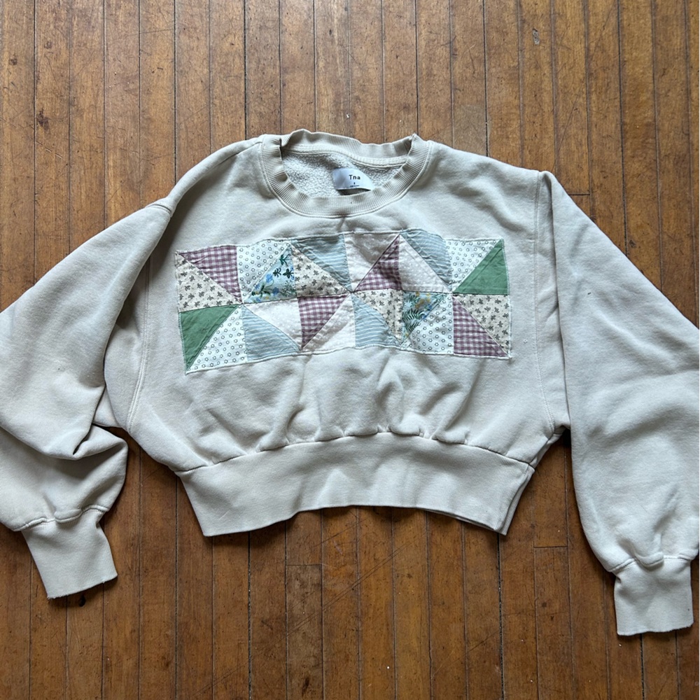 Vintage Patchwork Pale Pink Batwing Sweater Size Small